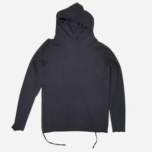 Thom Krom black cotton abstract hoodie tunic with rough edge cuffs. Tag size L